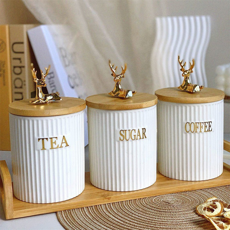 3pcs Ribbed Tea, Coffee Sugar canister