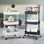 3 Tier Full Metallic Multi-functional movable trolley storage rack with lockable wheels