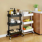 3 Tier Full Metallic Multi-functional movable trolley storage rack with lockable wheels