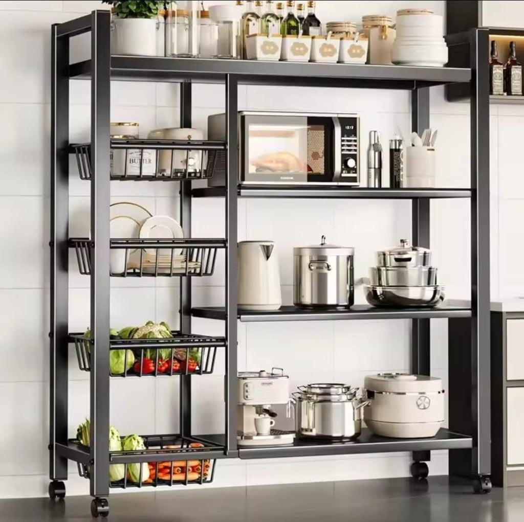 metallic kitchen rack with movable &amp; lockable wheels