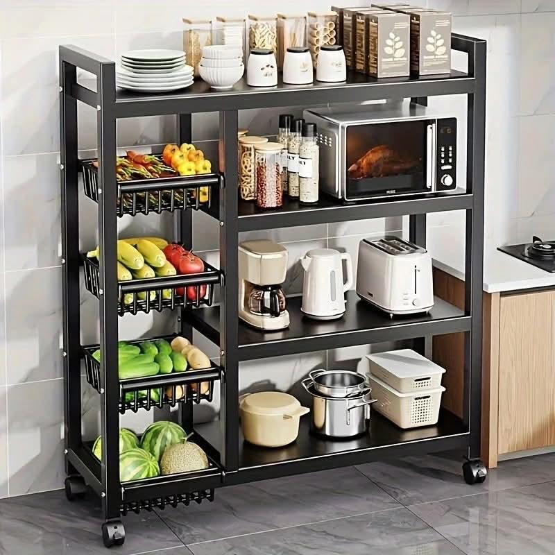 Multifunctional Strong metallic kitchen rack with movable &amp; lockable wheels