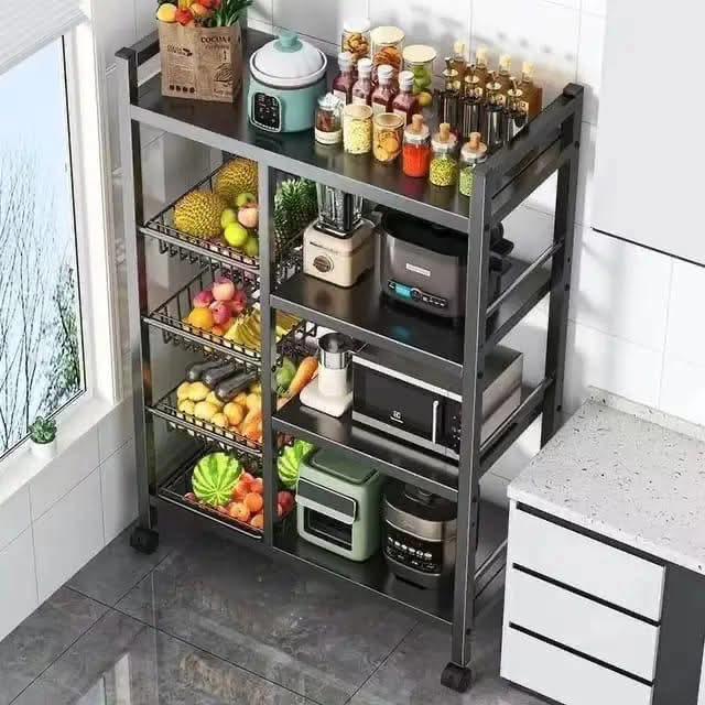 Multifunctional Strong metallic kitchen rack with movable &amp; lockable wheels