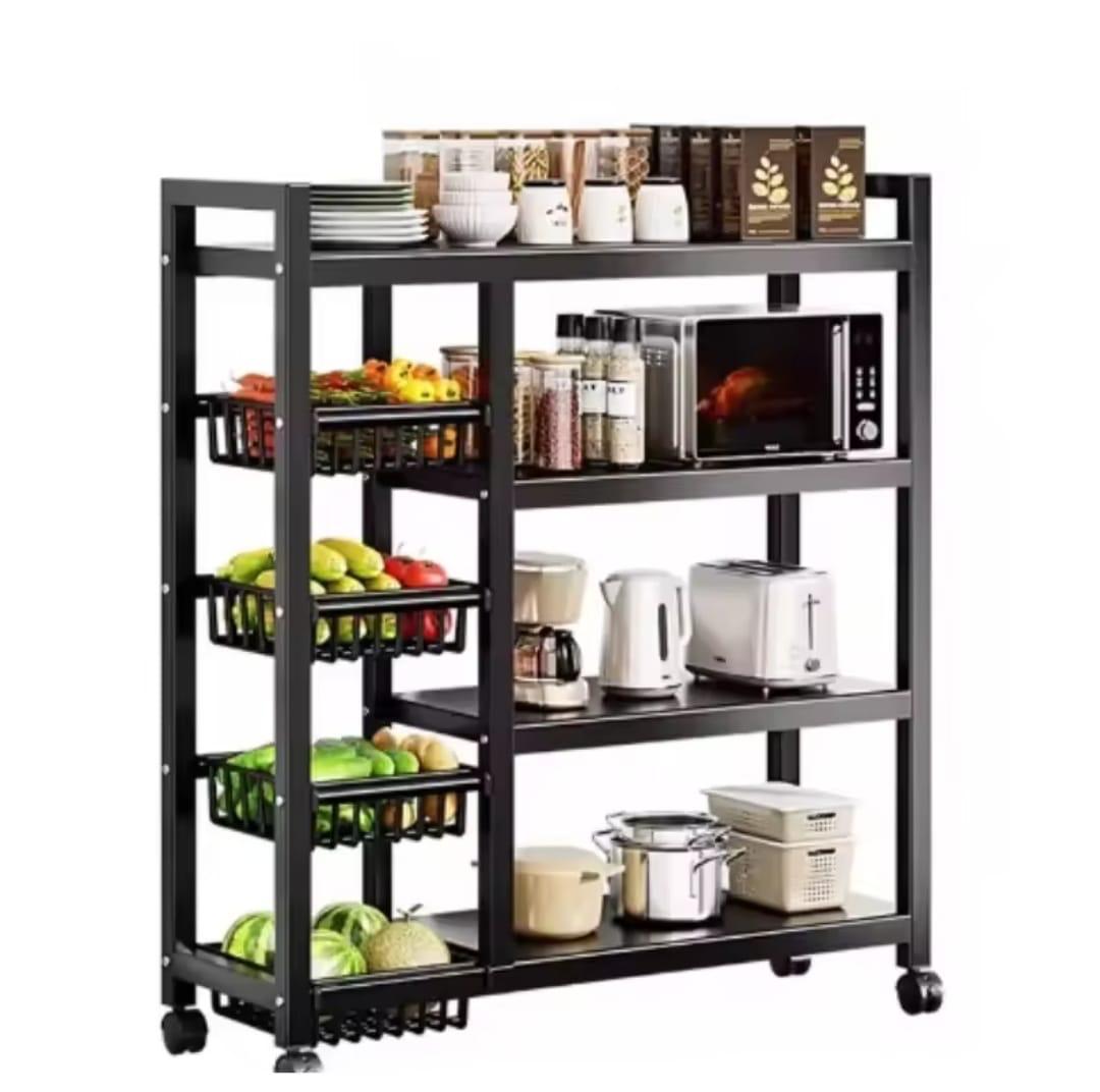 Multifunctional Strong metallic kitchen rack with movable &amp; lockable wheels