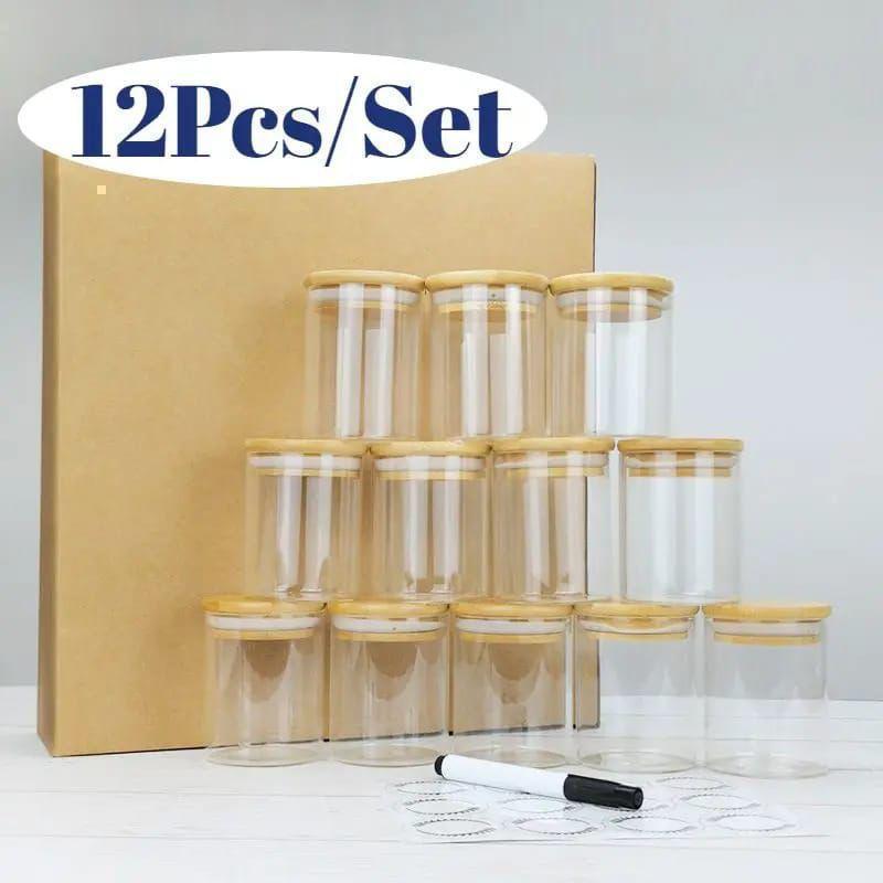 12pcs Round Glass spice jar set