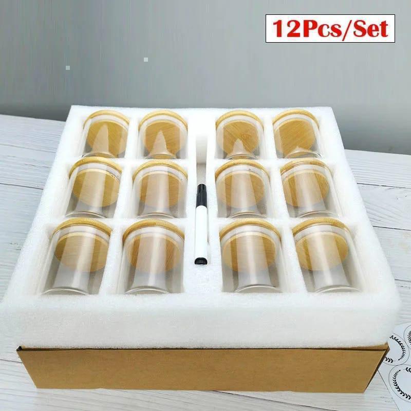 12pcs Round Glass spice jar set