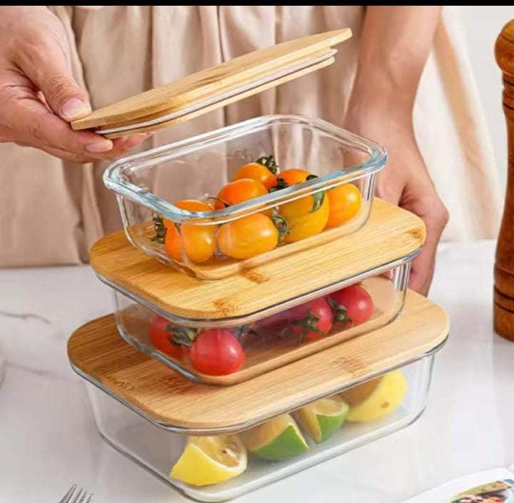 3in1 snack storage box set wooden top lid