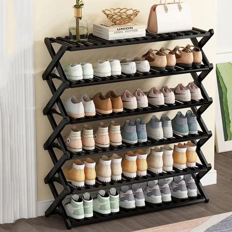 6-Tier Brown Foldable Bamboo Shoe Rack