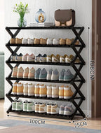 6-Tier Brown Foldable Bamboo Shoe Rack