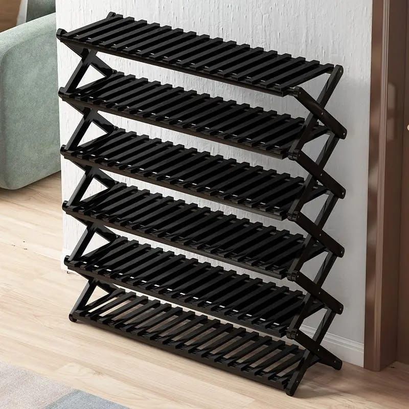 6-Tier Brown Foldable Bamboo Shoe Rack