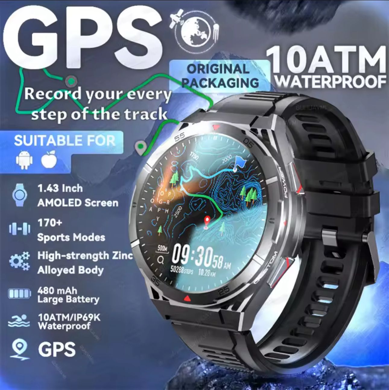 KC82 Smart Watch Men GPS Tracking Outdoor Sports