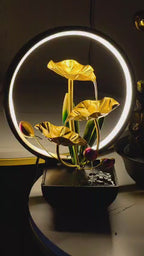 Tabletop water fountain with LED ring lights